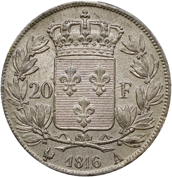 Louis XVIII, essai de 20 francs buste nu, 1816 Paris