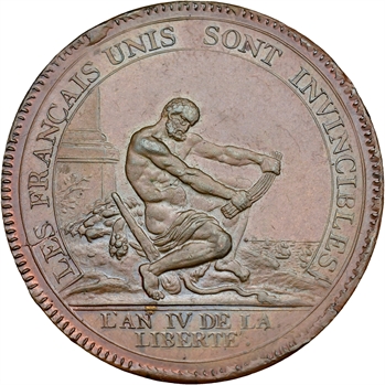 Constitution, cinq sols de Monneron à l&rsquo;Hercule, frappe monnaie, An IV, 1792 Birmingham