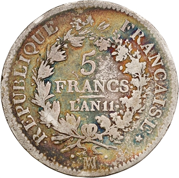 Consulat, 5 francs Union et Force, An 11 Marseille