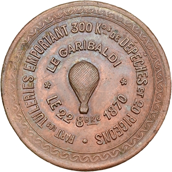 Gvt de Défense nationale, dix centimes ballon monté le Garibaldi, 1870