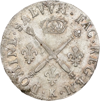 Louis XIV, pièce de vingt sols aux insignes, 1707 Bordeaux