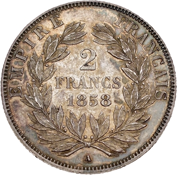 Second Empire, 2 francs tête nue, 1858 Paris