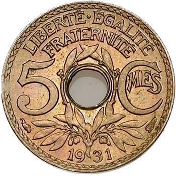 IIIe République, 5 centimes Lindauer, petit module, 1931 Paris