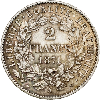 IIIe République, 2 francs Cérès, 1871 Paris (grand A)