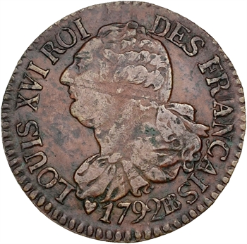 Constitution, 3 deniers FRANÇAIS, An 4, 1792 Strasbourg