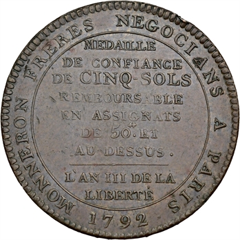 Constitution, cinq sols de Monneron au serment, An III, 1792 Birmingham