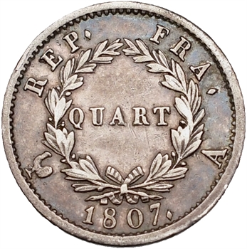 Premier Empire, quart de franc tête laurée, 1807 Paris
