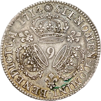 Louis XIV, quart d&rsquo;écu aux trois couronnes, 1714 Rennes