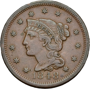 États-Unis, one cent (Braided head cent), 1848 Philadelphie
