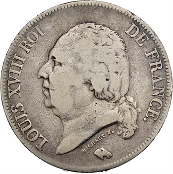 Louis XVIII, 5 francs buste nu, 1824 Lille
