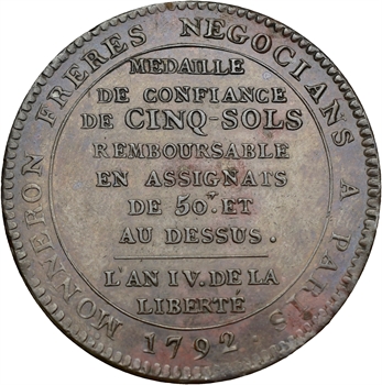Constitution, cinq sols de Monneron au serment, An IV, 1792 Birmingham