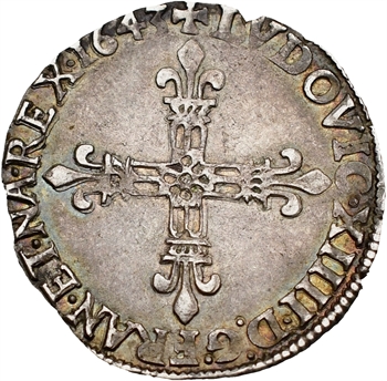 Louis XIV, huitième d’écu, croix de face, 1643 Angers