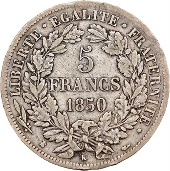IIe République, 5 francs Cérès, 1850 Bordeaux