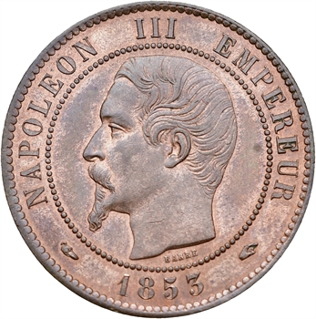 Second Empire, dix centimes tête nue, 1853 Paris