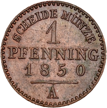 Allemagne, Prusse, Frédéric-Guillaume IV, 1 pfenning 1850 Berlin
