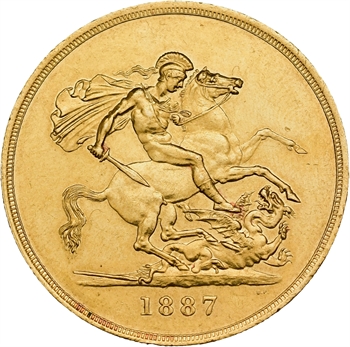 Royaume-Uni, Victoria, 5 livres (pounds) du jubilée, 1887 Londres