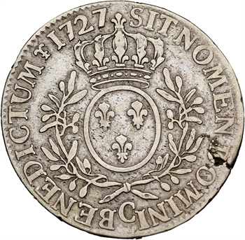 Louis XV, écu aux branches d&rsquo;olivier, 1727 Caen