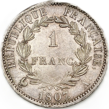 Premier Empire, 1 franc tête de nègre, 1807 Paris