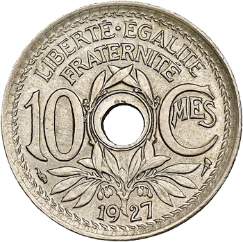 IIIe République, 10 centimes Lindauer mal percé, 1927 Paris